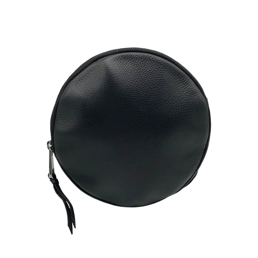 Bandolier Black Leather Mini Round Crossbody Bag